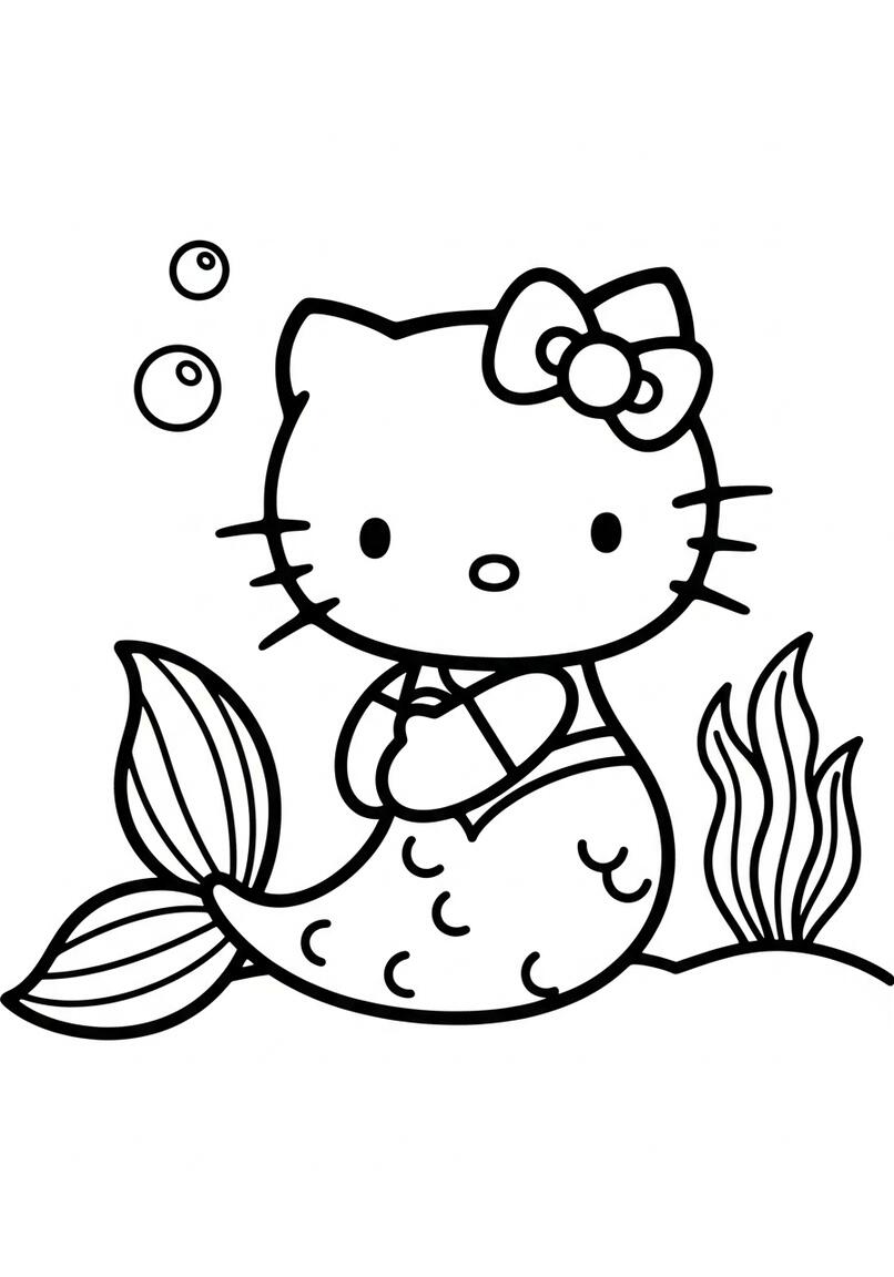 Hello Kitty Mermaid Simple Coloring Page