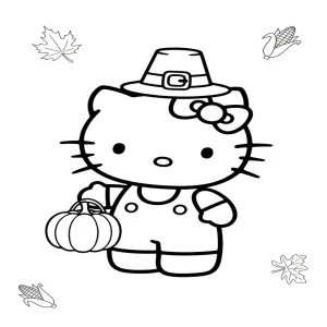 Hello Kitty Pilgrim Hat Pumpkin Thanksgiving Coloring Page