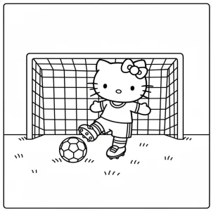 Hello Kitty Playing Soccer Coloring Page