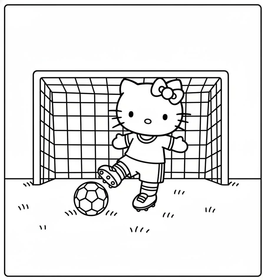 Hello Kitty Playing Soccer Coloring Page
