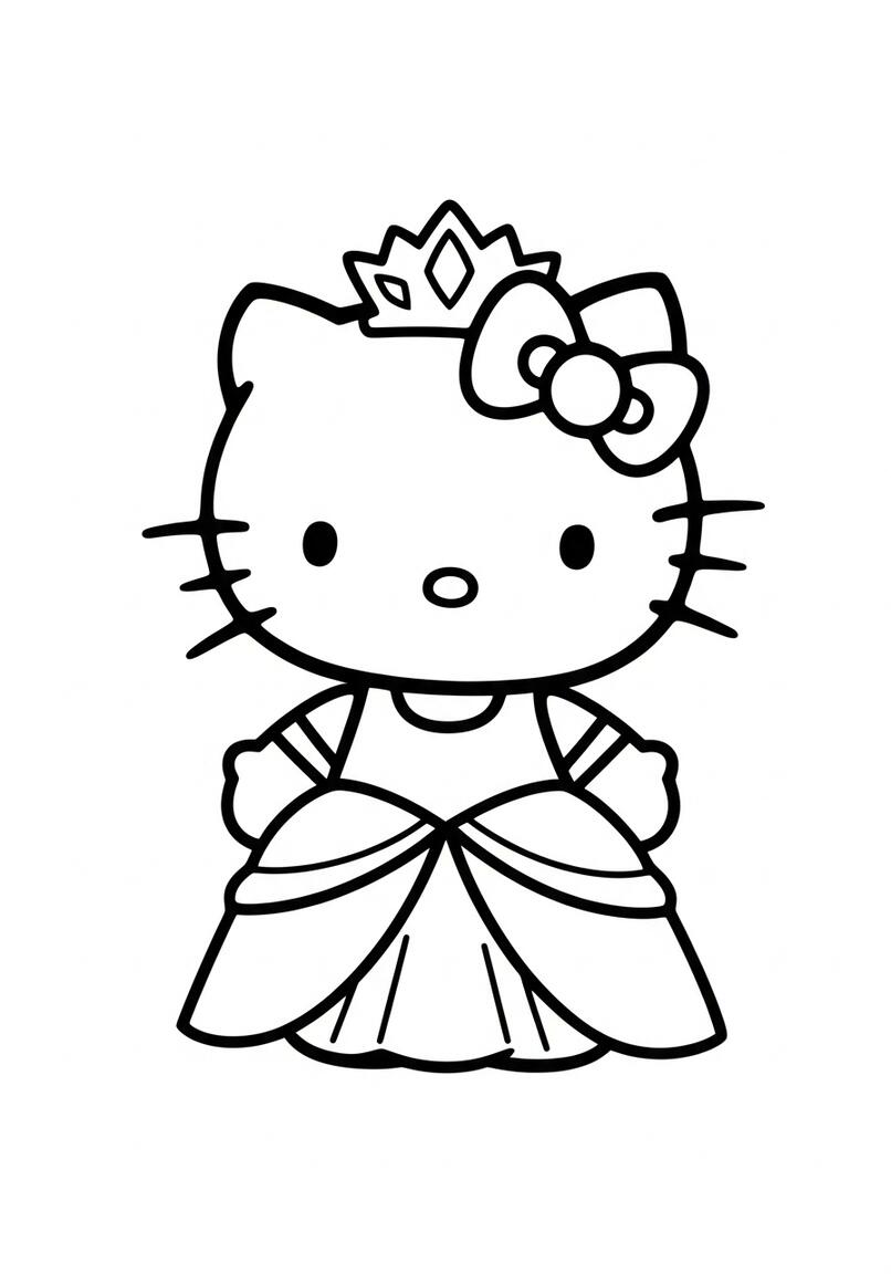 Hello Kitty Princess Dress-Up Coloring Page