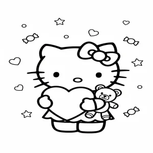 Hello Kitty Valentine's Heart Coloring Page