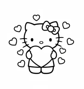 Hello Kitty With A Heart Love Coloring Page