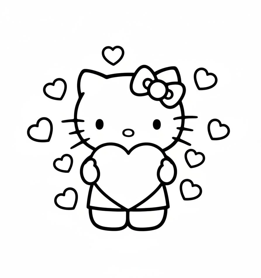 Hello Kitty With A Heart Love Coloring Page
