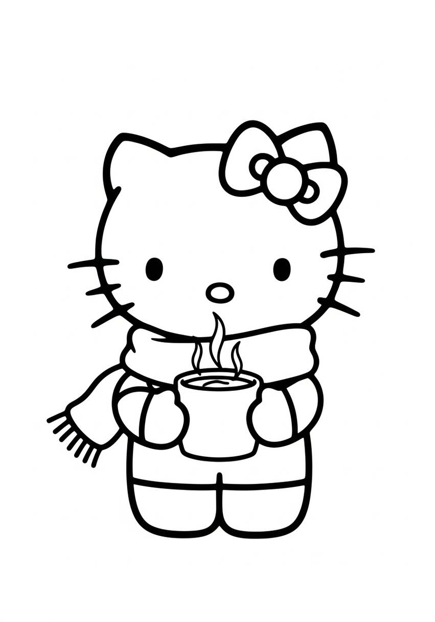 Hello Kitty with a Scarf & Hot Cocoa