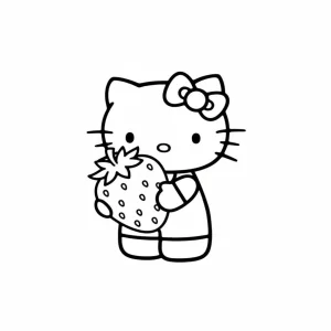 Hello Kitty With A Strawberry Coloring Sheet