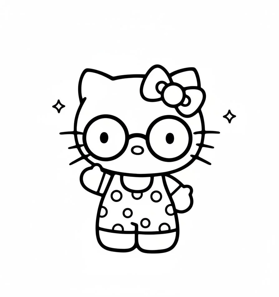 Hello Kitty With Glasses Coloring Page