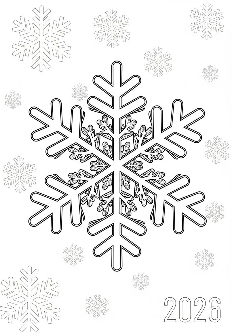 Intricate Winter Snowflake 2026 Coloring Page
