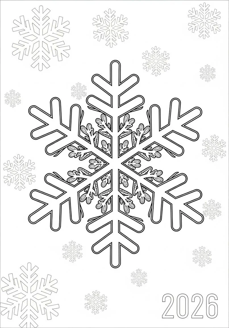 Intricate Winter Snowflake 2026 Coloring Page