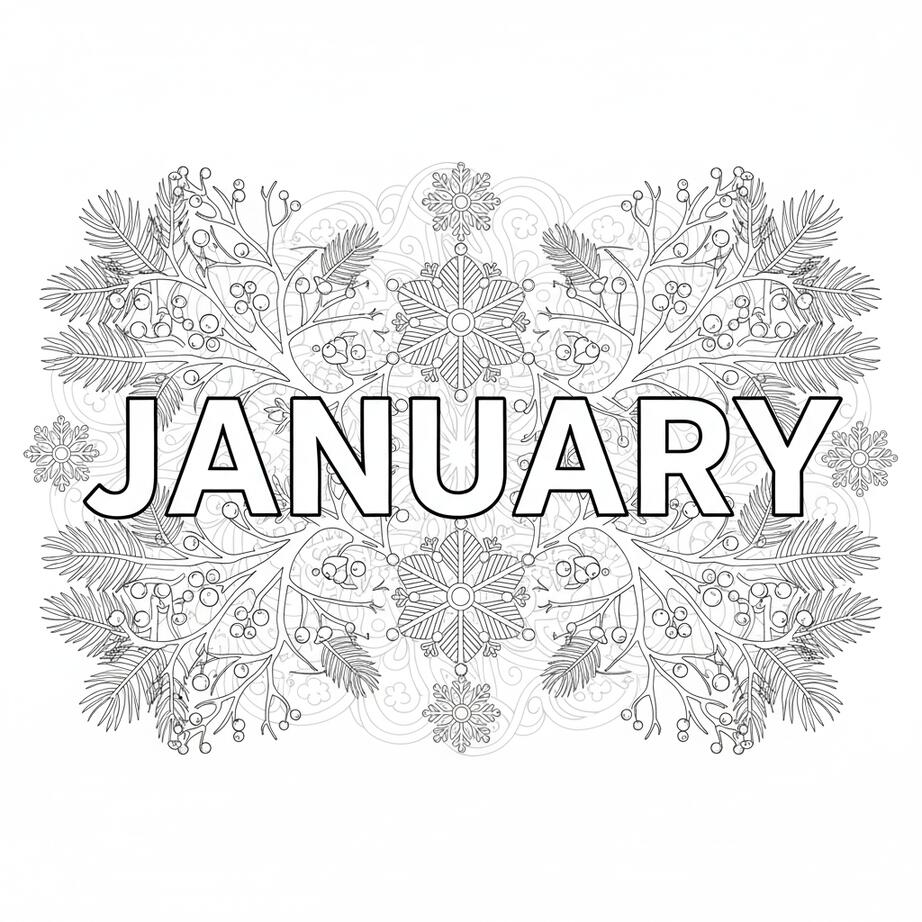 January Adult Anti-Stress Coloring Page