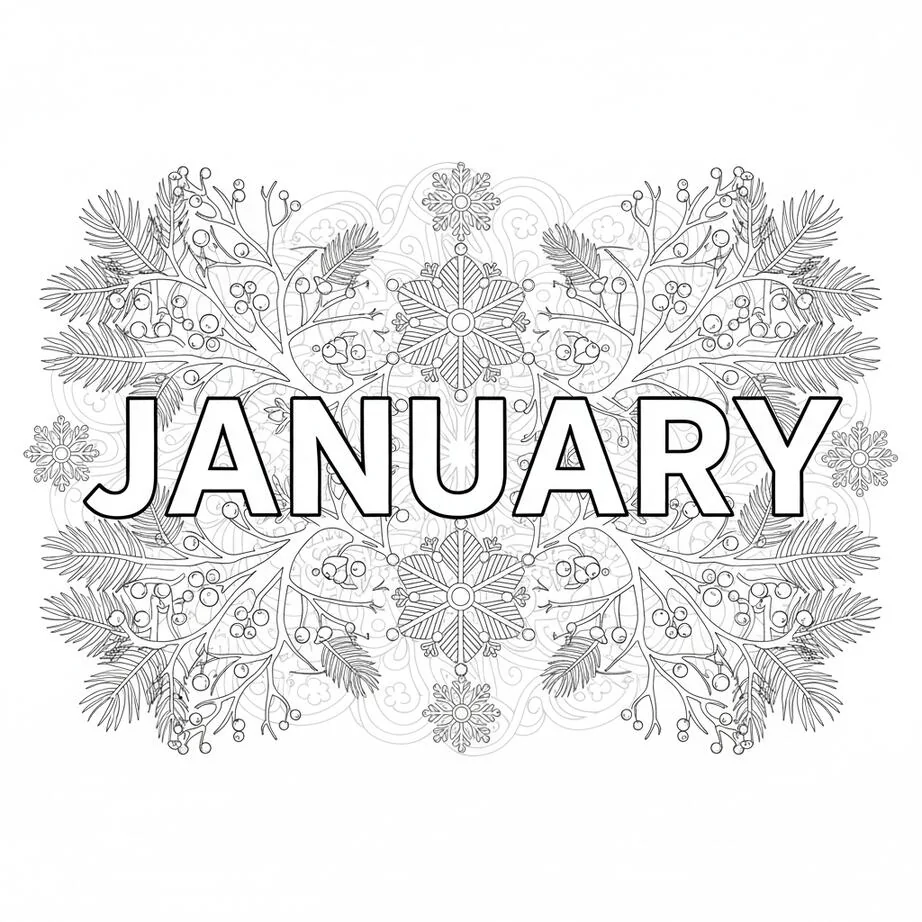 January Adult Anti-Stress Coloring Page