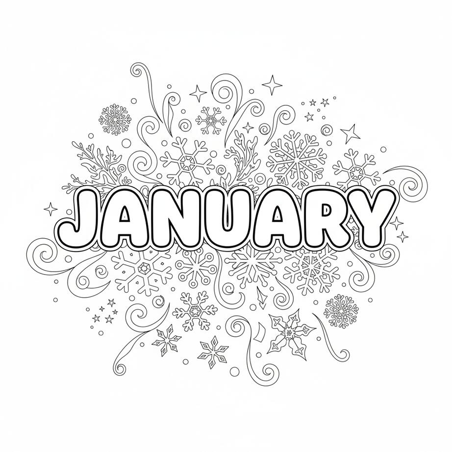 January Aesthetic Abstract Coloring Page