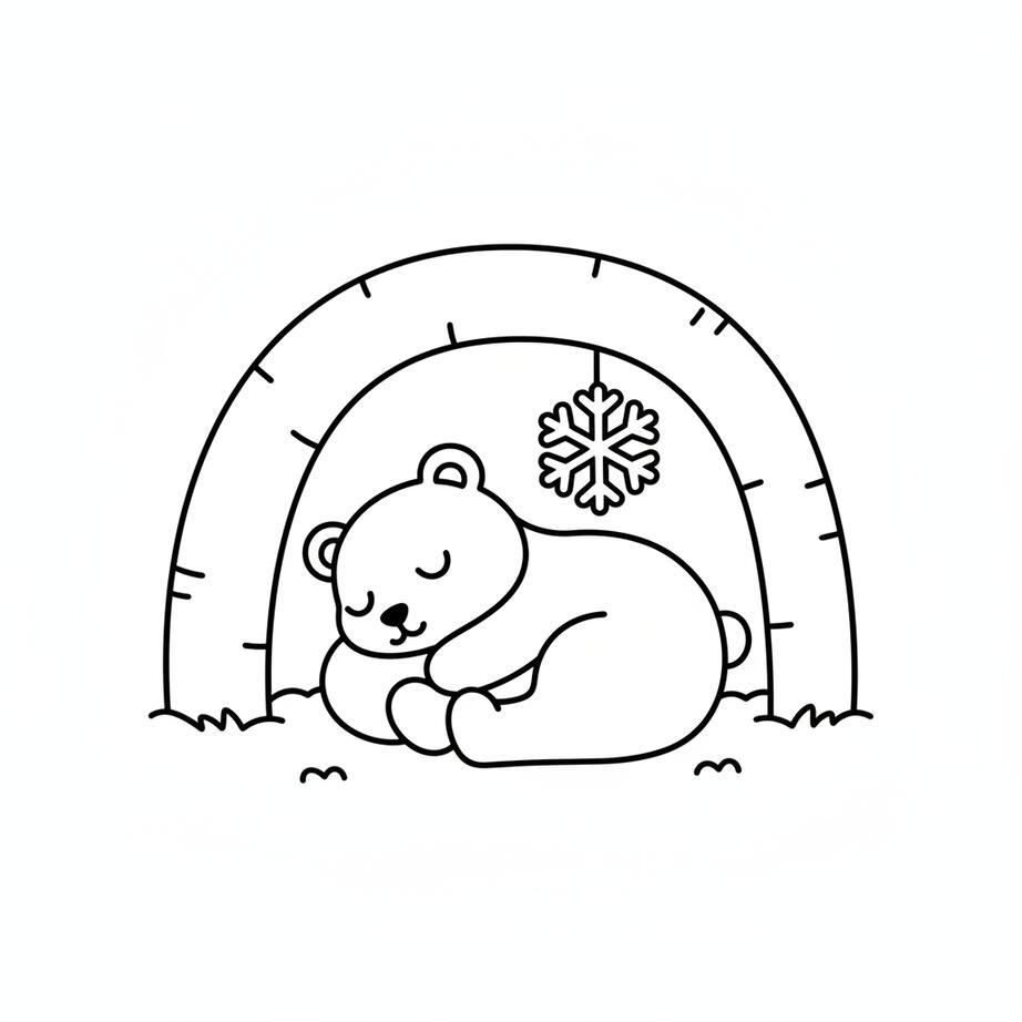 January Bear Hibernation Coloring Page