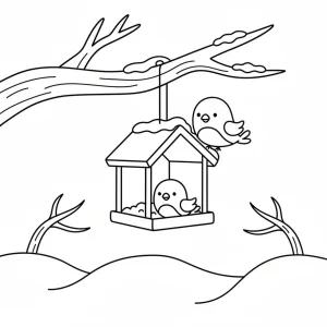 January Bird Feeder Coloring Page