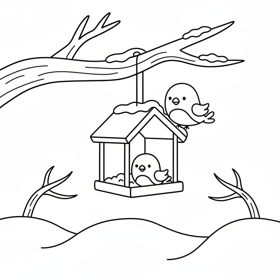 January Bird Feeder Coloring Page