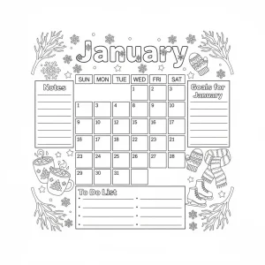 January Calendar Planner Coloring Page