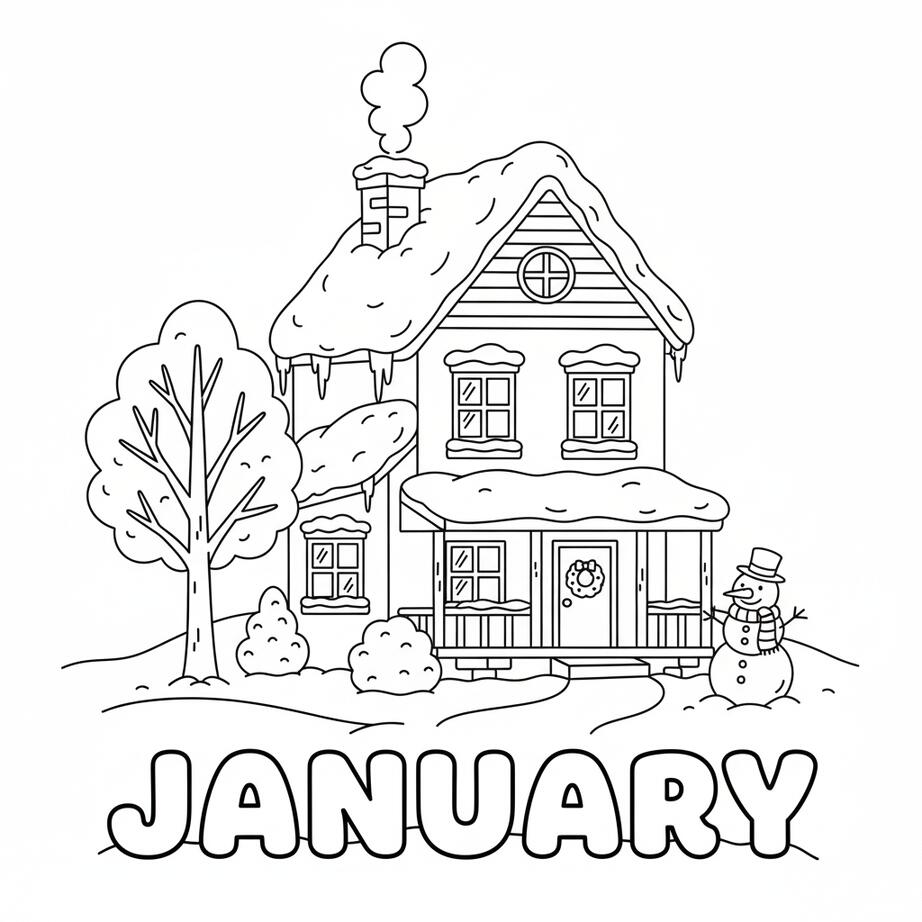 January Detailed House Coloring Page