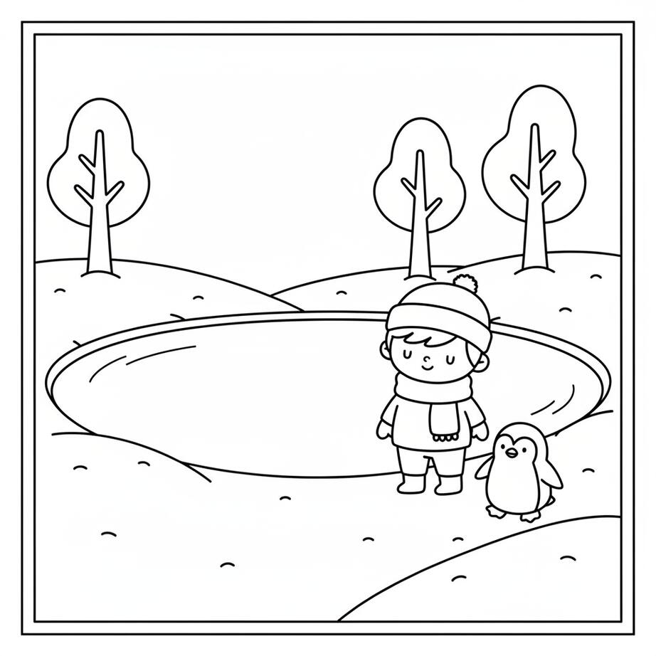 January Frozen Pond Coloring Page