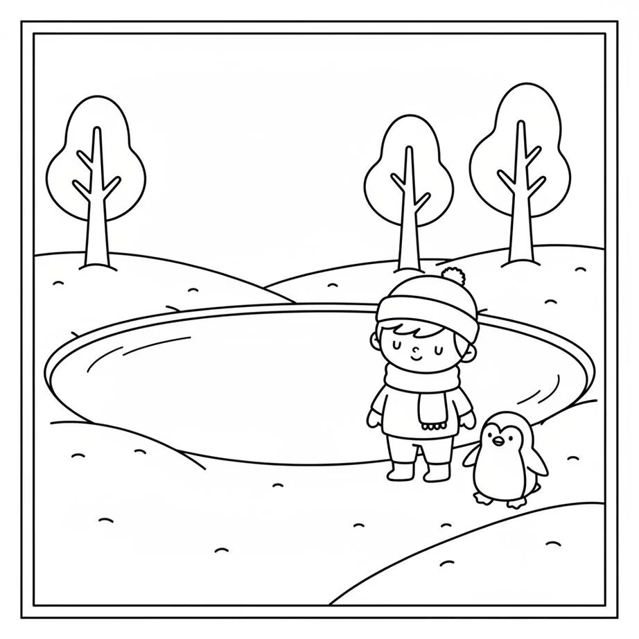 January Frozen Pond Coloring Page