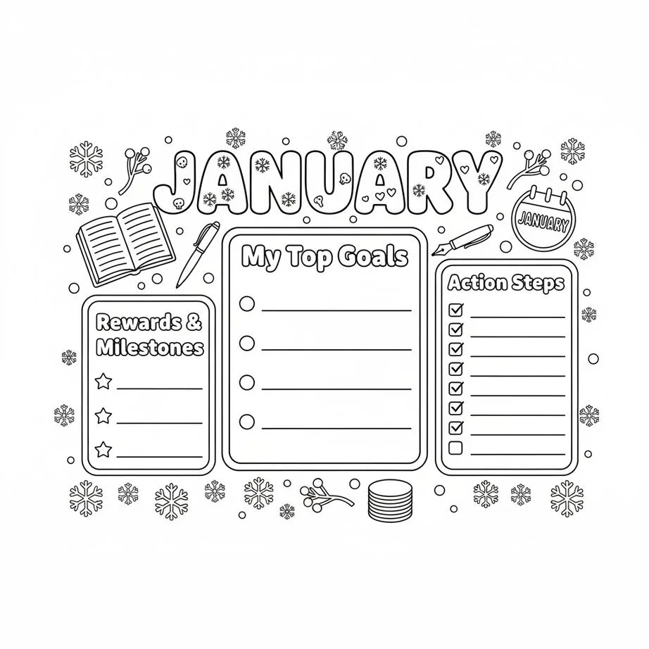 January Goal Setting Coloring Page