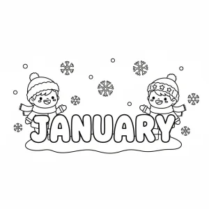 January Kids Easy Outline Coloring Page