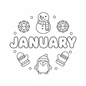 January Kindergarten Trace Coloring Page