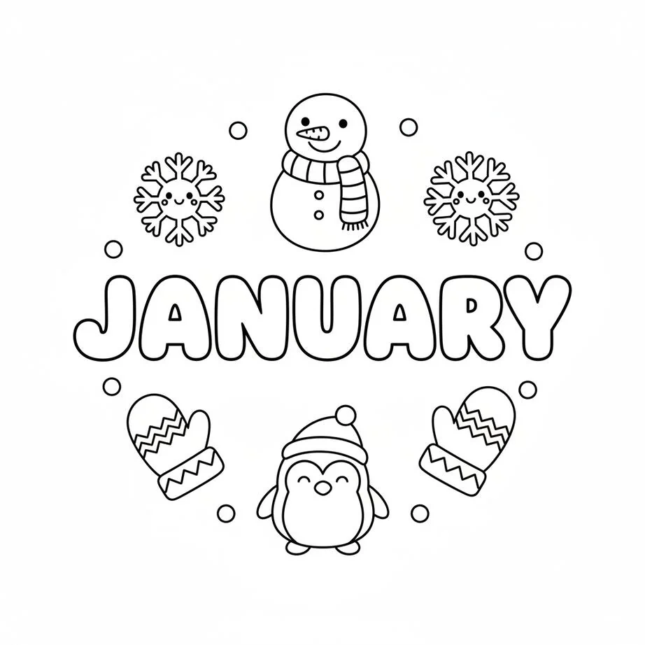 January Kindergarten Trace Coloring Page