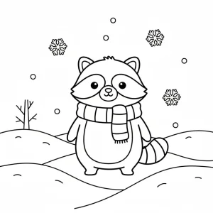 January Raccoon in Snow Coloring Page