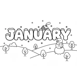 January Simple Scenery Coloring Page