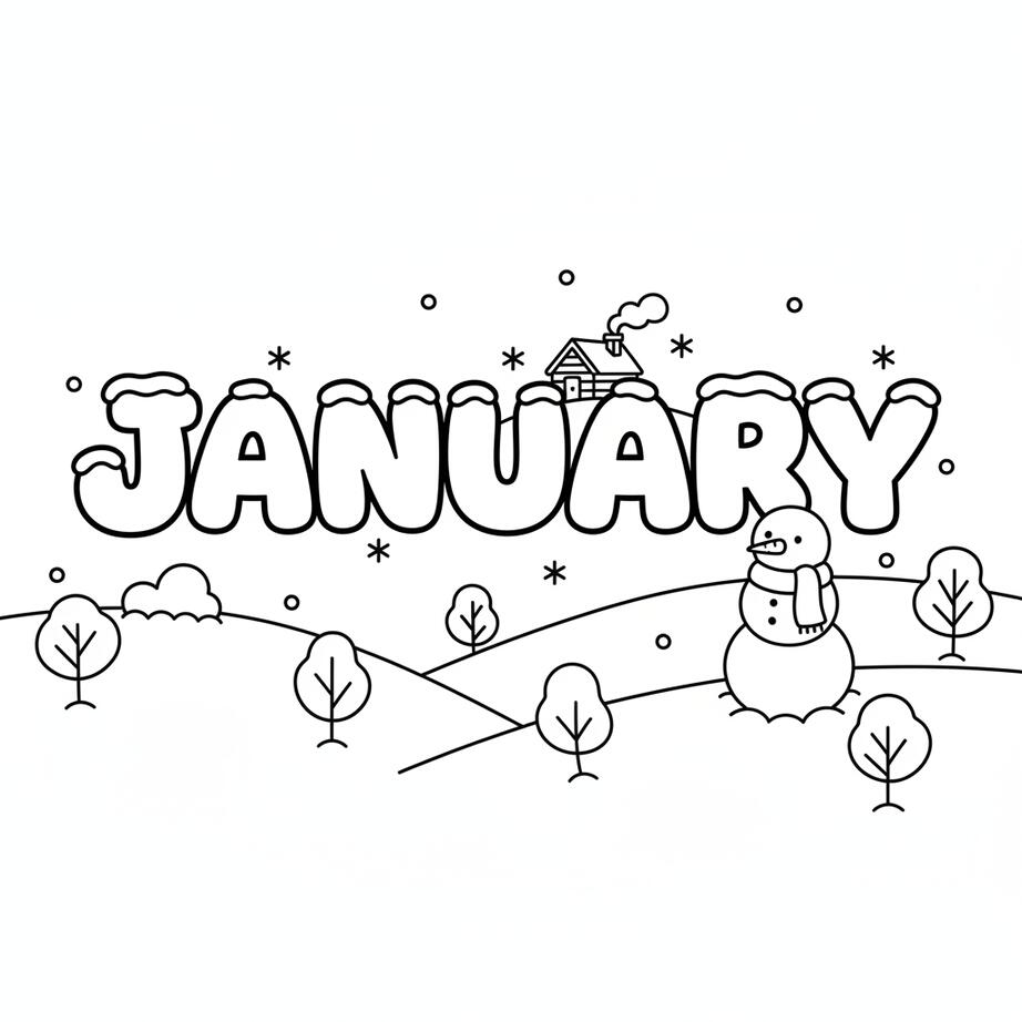 January Simple Scenery Coloring Page