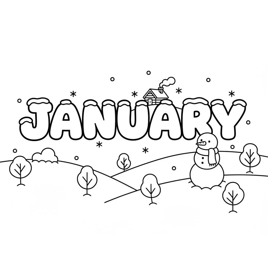 January Simple Scenery Coloring Page