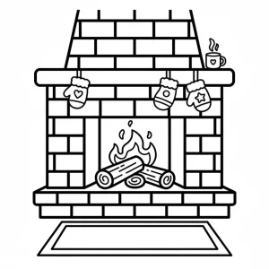January Warm Fireplace Coloring Page