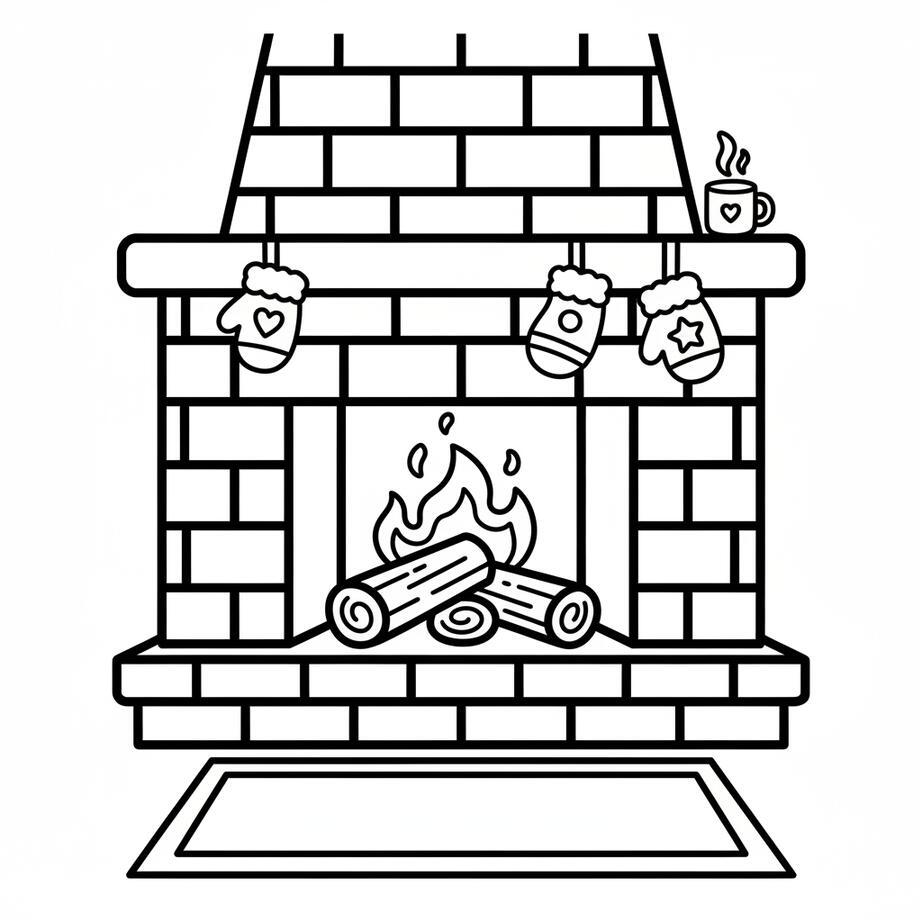 January Warm Fireplace Coloring Page