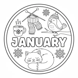 January's Cozy Circle: Knitting, Robin, and Sleeping Cat