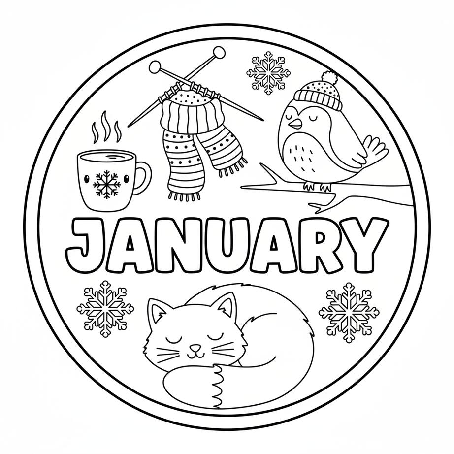 January's Cozy Circle: Knitting, Robin, and Sleeping Cat
