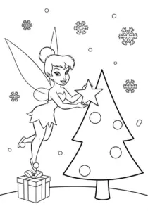 Joyful Tinkerbell Christmas Tree Decorating Coloring Page