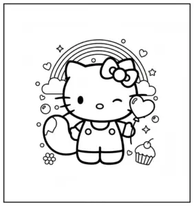 Kawaii Hello Kitty Coloring Page