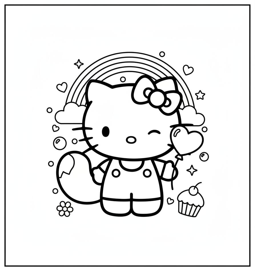 Kawaii Hello Kitty Coloring Page