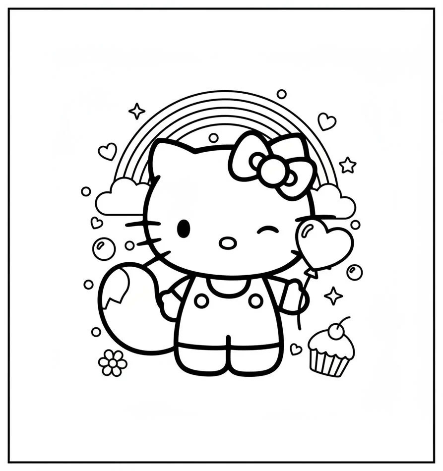Kawaii Hello Kitty Coloring Page