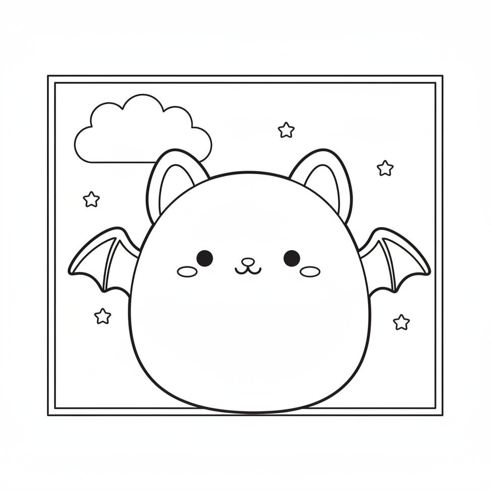 Squishy Bat with Clouds Coloring Page