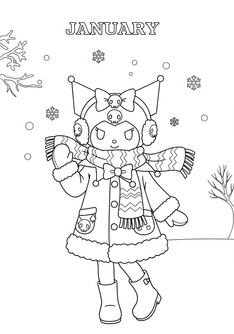 Kuromi Stylish January Winter Outfit Coloring Page