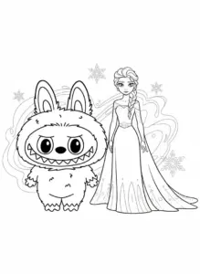 labubu and elsa coloring page
