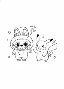 labubu and pikachu coloring page