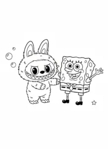 labubu and spongebob coloring page