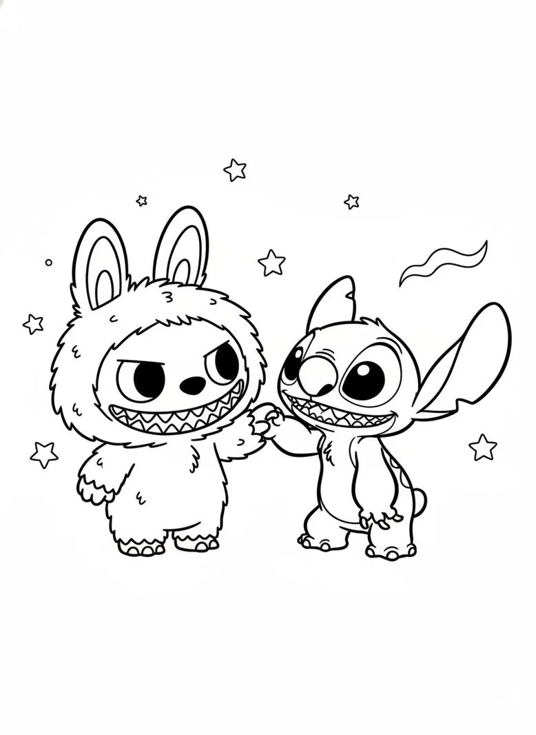 labubu and stitch coloring page