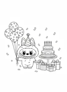 labubu birthday coloring page