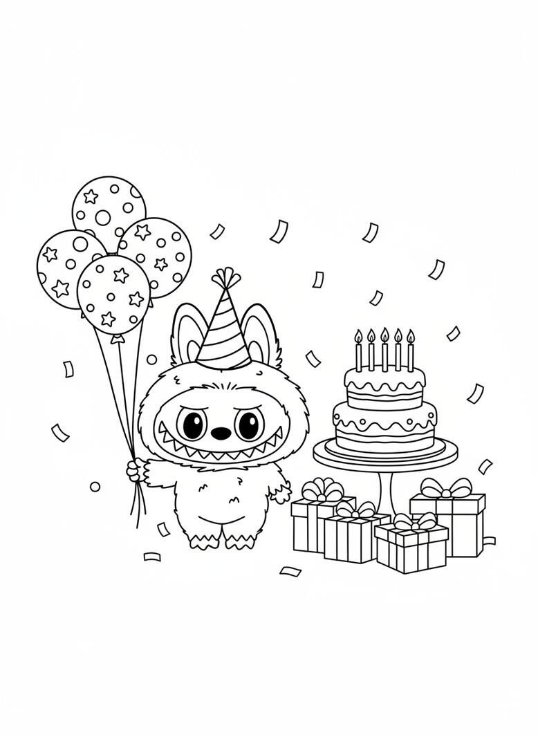 labubu birthday coloring page