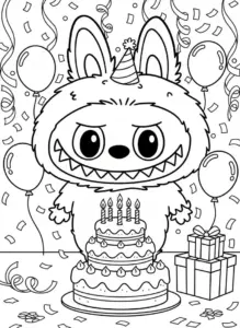labubu birthday party coloring page