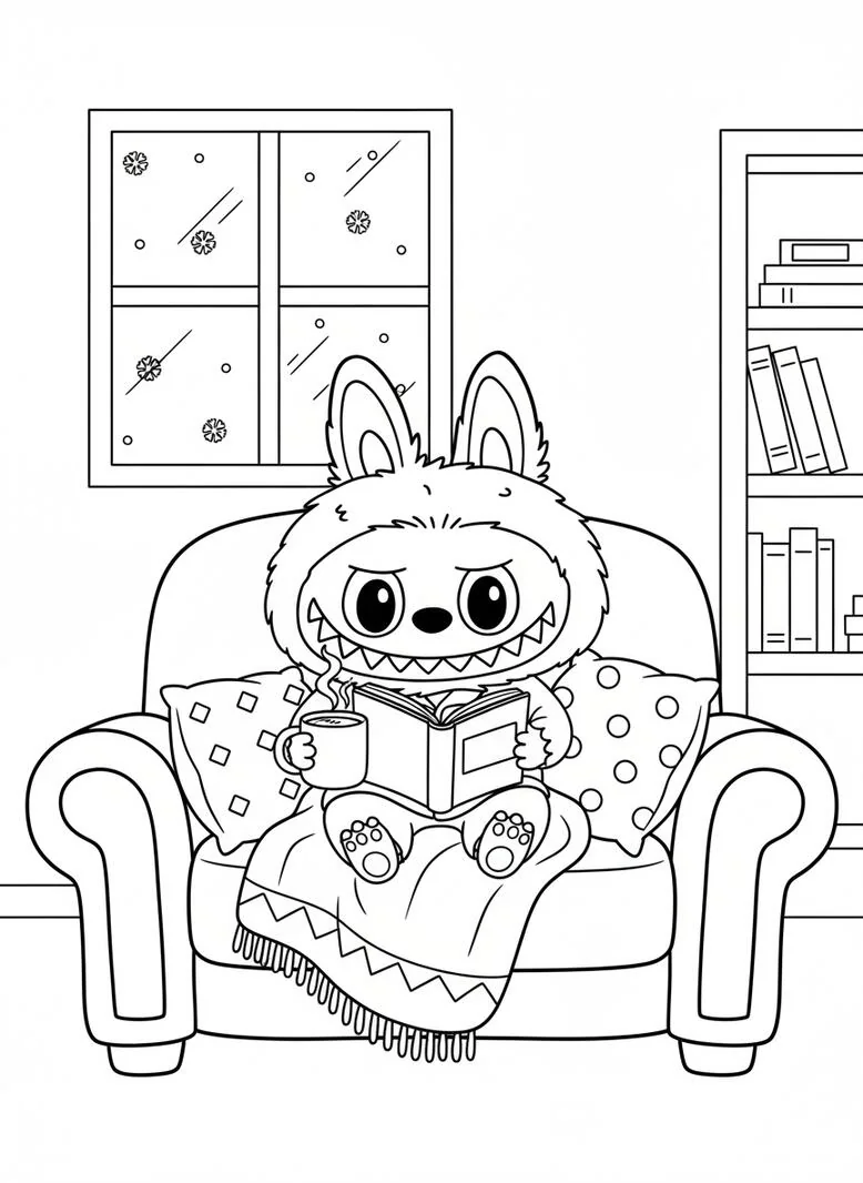 labubu cozy coloring page