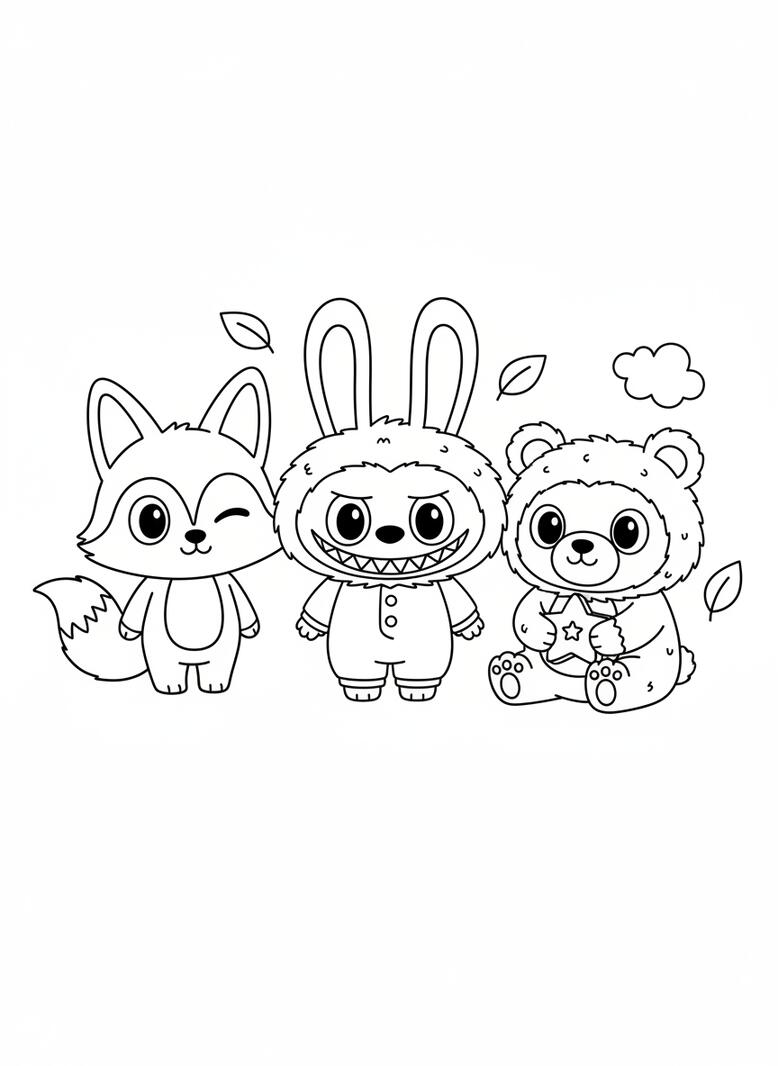 labubu cute animals coloring page